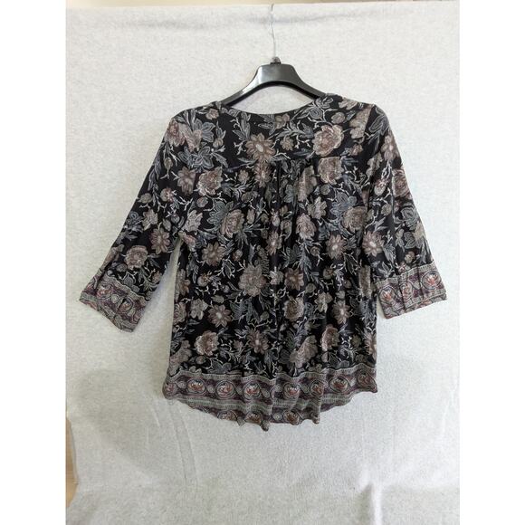 Lucky Brand Floral Top Women 1X Black Split V Neck 3/4 Sleeve Relax Fit Boho NWT - Picture 12 of 14